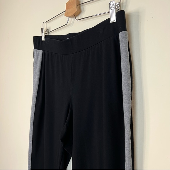 Eileen Fisher Black Gray Stripe Organic Cotton Pull On Cropped Pants Size Large - Picture 6 of 7